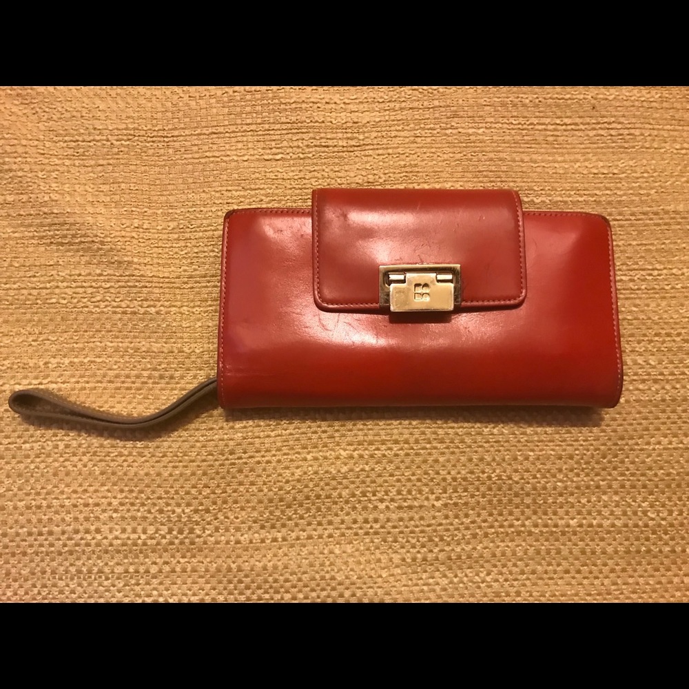 Kate Spade Red Leather Wallet With Zip Enclosure